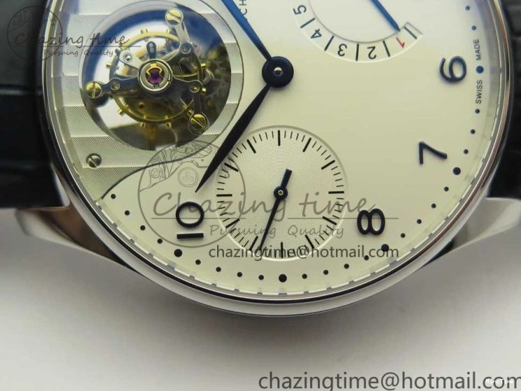 MIROTIME 0207 Portuguese Tourbillon IW5046 SS ZF Best Edition White Dial Blue Markers on Blue Leather Strap Fashionable 7149